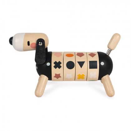 Janod - Дървено кученце с коремче от форми и цветове 