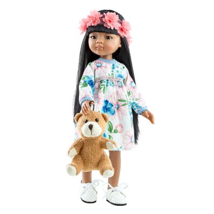 Paola Reina, кукла, кукли, детска кукла, кукла за деца, винилова кукла, винилови кукли, кукла 32 см, кукла за игра, кукла за деца, кукла с аксесоар за коса, кукла с мече, кукли Paola Reina