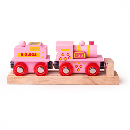 Bigjigs - Дървен розов локомотив 123