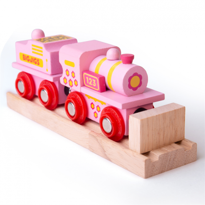 Bigjigs - Дървен розов локомотив 123