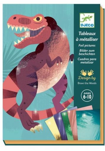 Djeco, творчески комплект, творческо занимание, творческа играчка, творчески комплект с динозаври, направи сам картини с фолио, творчество с фолио, игра с лъскаво фолио, създай динозаври с фолио, продукти Djeco