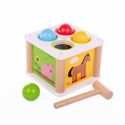 Bigjigs, играчка, дървена играчка, играчки, дървени играчки, сортер, игра с чукче, игри с чукчета, игра с чукче и цветни топчета, дървен сортер, сортери за деца, сортери от дърво, цветни сортери, продукти Bigjigs