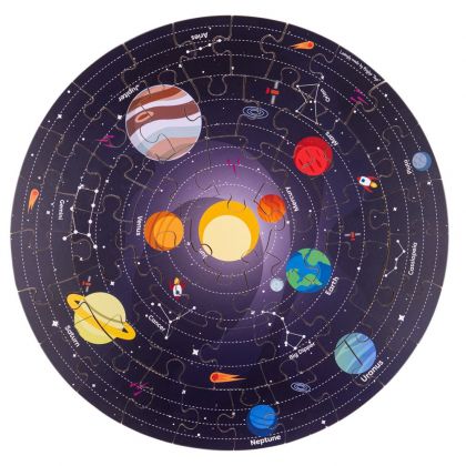 Bigjigs - Дървен кръгъл пъзел - Слънчевата система