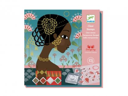 Djeco - Творчески комплект за рисуване с печати - Шаблони с принцеси