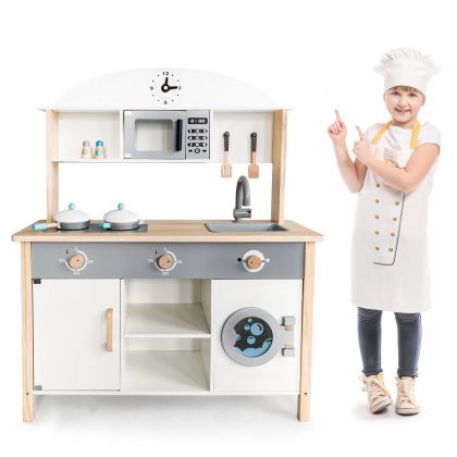 Ecotoys - Детска дървена кухня с пералня и фурна 