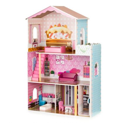 ecotoys, дървена къща за кукли, детска дървена къща, къща за игра с кукли, игра с кукли, детска дървена къща за кукли, игра, игри, играчка, дървена играчка, играчка от дърво, къща за кукли от дърво, розова дървена къща за кукли, розова дървена къща