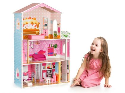 Ecotoys - Дървена къща за кукли с асансьор - Резиденция Бисквитка 