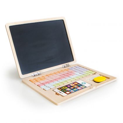 Ecotoys - Дървена образователна магнитна дъска - Лаптоп 