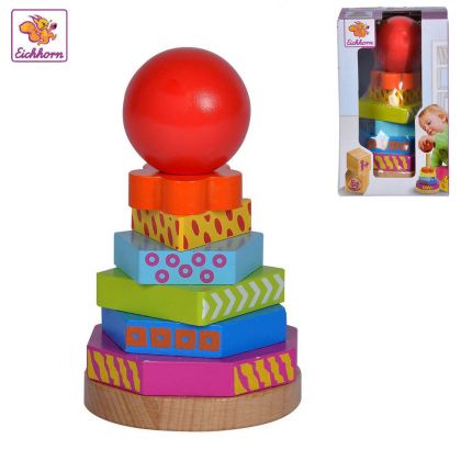 Eichhorn, играчка, дървена играчка, играчки, дървени играчки, дървена низанка, низанка кула, играчка за нанизване, дървена кула за подреждане, низанки, дървени низанки, играчки за деца, продукти Eichhorn, играчки Eichhorn