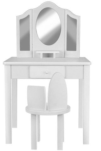 Бяла дървена детска тоалетка с 3 огледала 