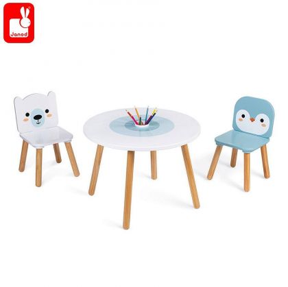 Janod, играчка, играчки, дървена играчка, дървени играчки, дървена маса, детска маса със столчета, детски столчета, маса с две столчета, маса полярни мотиви, столчета полярни мотиви, комплект маса със столове за игра, продукти Janod, играчки Janod