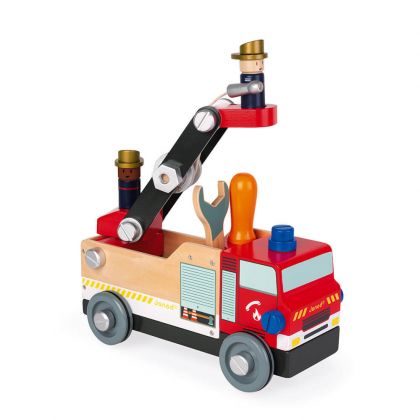 Janod, играчка, играчки, дървена играчка, дървени играчки, играчка сглоби си сам, сглоби си сам пожарна, дървена пожарна за сглобяване, играчки за сглобяване, сглобяеми играчки, сглобяеми играчки от дърво, пожарна за игра, продутки Janod, играчки Janod