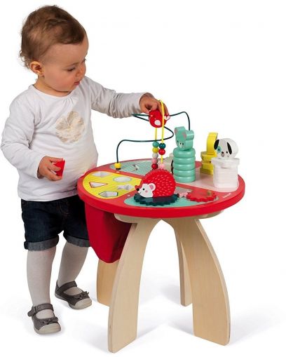 Janod - Детска дървена маса с активности - Горски бебета животни 