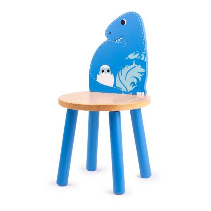 Bigjigs, играчка, играчки, дървена играчка, дървени играчки, дървено столче, детско дървено столче, детски столчета, столче за деца, синьо столче, детско столче т-рекс, столче т-рекс, столче с динозавър, продукти Bigjigs, играчки Bigjigs