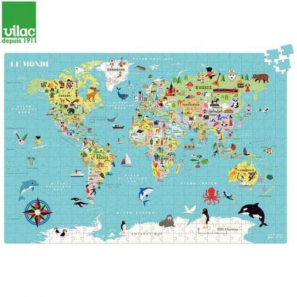 Vilac - Образователен пъзел - Карта на света - 500 части 