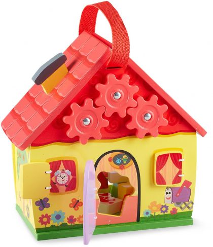 Melissa & Doug, играчка, играчки, дървена играчка, дървена къщичка сортер, дървен сортер, къщичка с различни активности, детска къщичка с активности, къщичка за игра, сортираща играчка, забавна цветна къщичка за игра, продукти Melissa & Doug