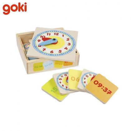 Goki, играчка, играчки, дървена играчка, играчка от дърво, дървен часовник в кутия, часовник играчка, играчка с часовник, играчка за разпознаване на чаовника, часовник в кутия за игра, дървен часовник за игра в кутия, продукти Goki, играчки Goki