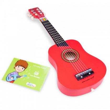 New Classic Toys, играчка, играчки, детска играчка, дървена китара, червена дървена китара, китари за деца, музикален инструмент, детски музикален инструмент, червена дървена китара, детска червена китара от дърво, китара от дърво, червена китара за игра