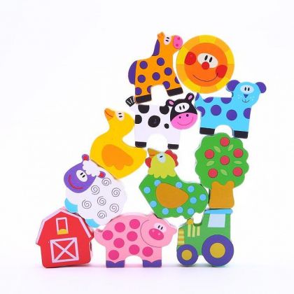 Tooky Toy - Дървени фигурки за нанизване - Животни от фермата