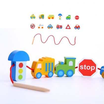 Tooky Toy - Дървени фигурки за нанизване - Транспортни средства 