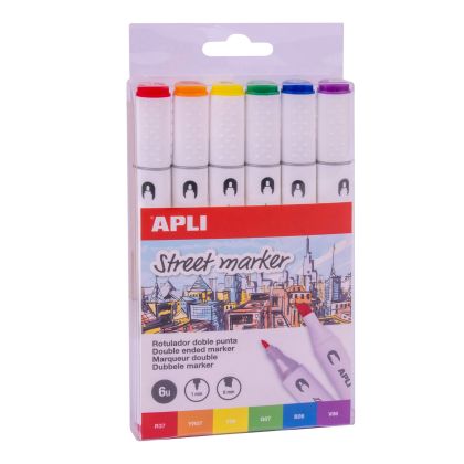 Apli играчка, играчки, маркери, детски маркери, творчество с маркери, цветни маркери, двустранни цветни маркери, комплект с двустранни маркери, комплект от 6 двустранни маркера, продукти Apli, играчки Apli, маркери Apli