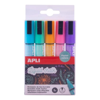 Apli, играчка, играчки, комплект с 5 течни тебешира, тебешири цветни, цветни тебешири за рисуване, тебешири в 5 цвята, комплект с тебешири, комплект с цветни тебешири, продукти Apli, играчки Apli, творчески аксесоари Apli 
