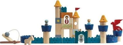 Plantoys - Комплект дървени кубчета за редене - Замък 