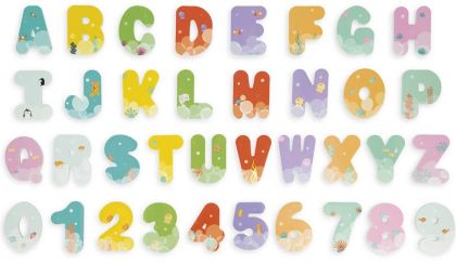 Janod - Комплект букви и цифри за баня