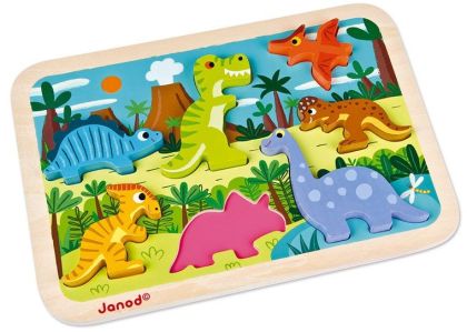 Janod, играчка, играчки, дървена играчка, пъзел, дървен пъзел, детски дървен пъзел, пъзел с динозаври, детски пъзел с динозаври, дървени пъзели, дървен пъзел с динозаври, динозаври, фигурки динозаври, дървени динозаври, продукти Janod, играчки Janod