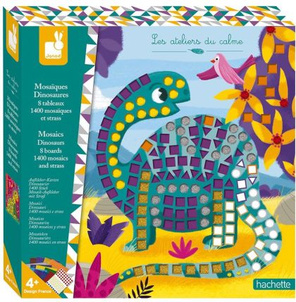 Janod, играчка, играчки, творчески комплект, детски творчески комплект, мозаечен творчески комплект, комплект с мозайки, създай сам мозайки, мозаечен комплект с динозаври, динозаври, детски комплект с динозаври, картини с мозайки, картини с динозаври
