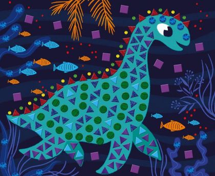 Janod -  Детска мозайка със стикери - Динозаври 