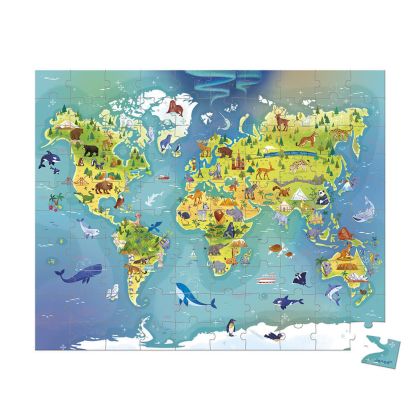 Janod - Пъзел в куфарче - Карта на света - 100 части