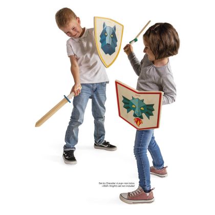 Janod - Детски рицарски комплект с меч и щит - Дракон