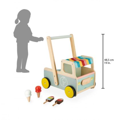 Janod - Дървена количка за бутане - Магазин за сладолед