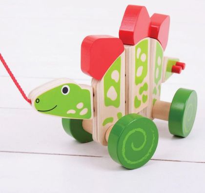 Bigjigs - Дървена играчка за дърпане - Динозавър