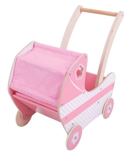 Bigjigs - Дървена количка за кукли - Розова