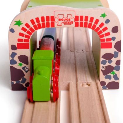 Bigjigs - Влаков комплект - Двоен дървен тунел 