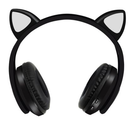 Безжични слушалки с котешки уши - черни