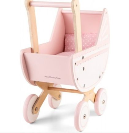 New Classic Toys - Детска дървена количка за кукли - Розова 