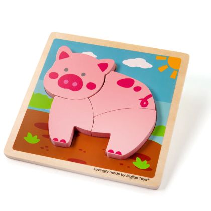 Bigjigs - Дървен детски пъзел - Розово прасенце