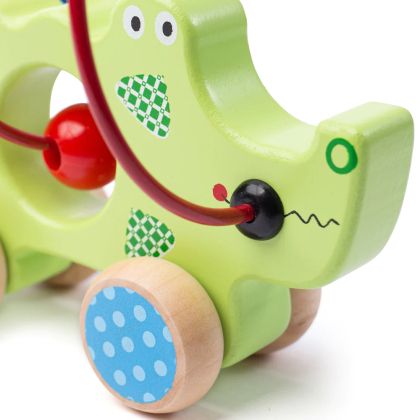 Bigjigs - Дървена детска спирала с мъниста Крокодил - образователна играчка