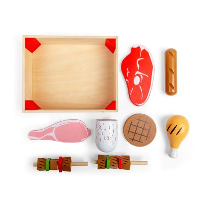 Bigjigs - Дървен детски комплект за готвене - Месни продукти