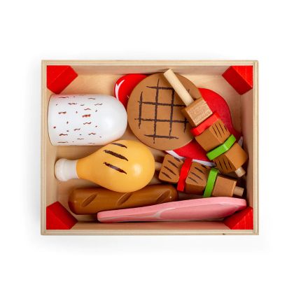Bigjigs - Дървен детски комплект за готвене - Месни продукти