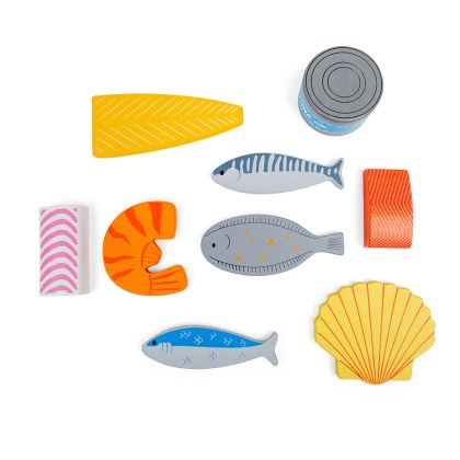 Bigjigs - Дървен детски комплект за готвене - Рибни продукти