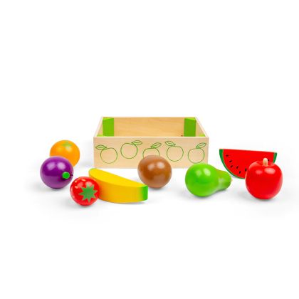 Bigjigs - Дървен детски комплект за готвене - Щайга с плодове