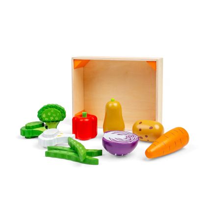 Bigjigs - Дървен детски комплект за готвене - Щайга със зеленчуци