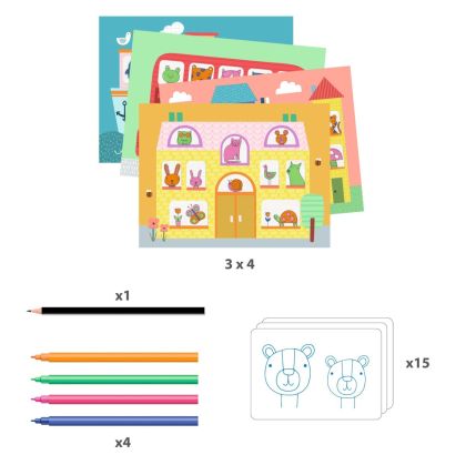 Djeco - Творчески комплект за оцветяване - Проследи и оцвети 