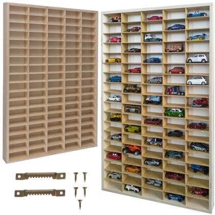 Дървен рафт за съхранение на колички и играчки - 90 отделения - Kruzzel