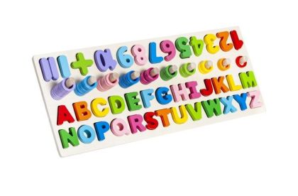 Дървен пъзел с цифри и азбука на английски език - 20 части - Kruzzel