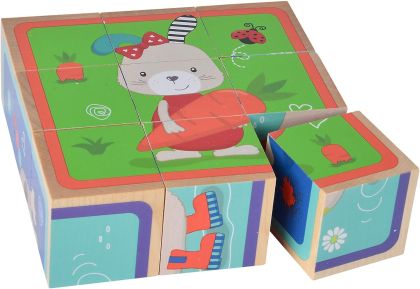 Дървени кубчета за редене - 9 блокчета с 6 животни - Eichhorn